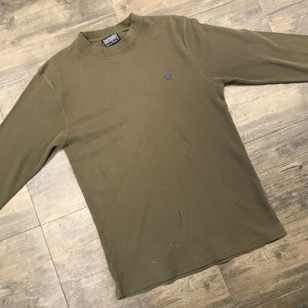 Vintage Southpole Long Sleeve‎ Thermal Shirt Men Size Large Olive Green STAIN*